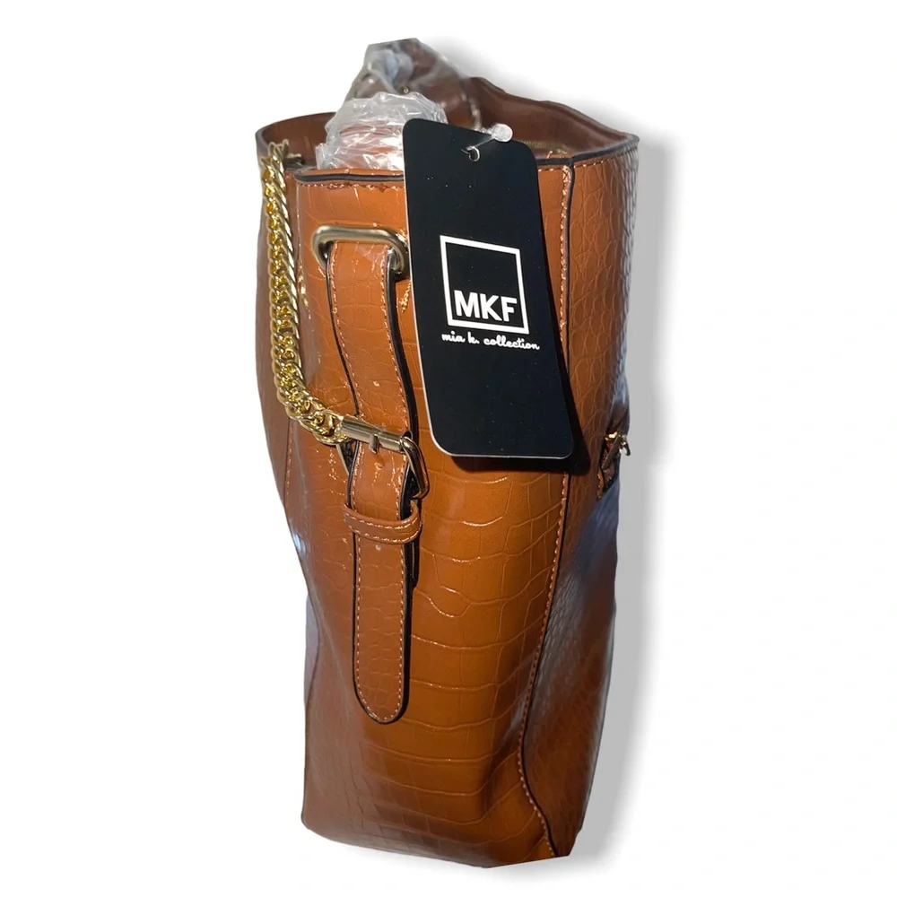 New MFK Collection By Mia K - Oday Hobo Vegan Leather Light Brown With Chain Bag